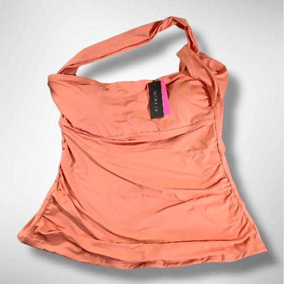 NWT Tempt Me One Shoulder Ruched Swimsuit Tankini Top (Top Only), Large (12-14) - Picture 5 of 5